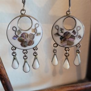 Alpaca Mexico Earrings Abalone Inlaid in Enamel.